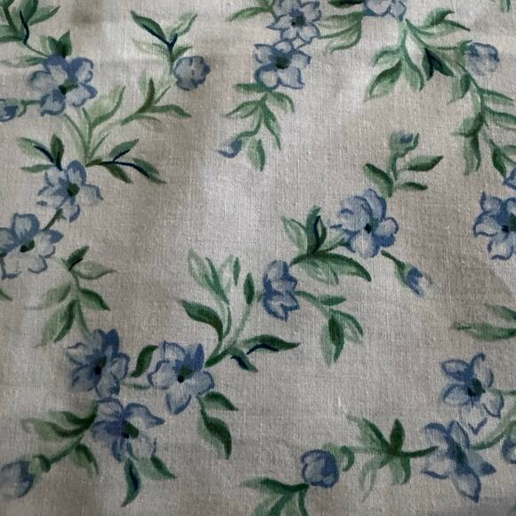Vintage 90s Cottage Core Green Blue Floral King Flat Ruffled Sheet JCPenney USA - Picture 4 of 10